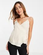 River Island Textured Satin Cami In Cream-white