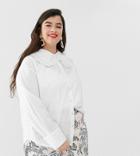 Neon Rose Plus Shirt With Oversized Peter Pan Collar And Lace Trim - White