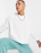 Asos Design Pique Oversized Cut & Sew Long Sleeve T-shirt With Seam Detail In White