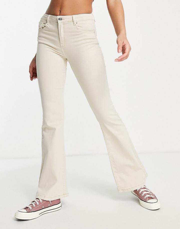 Bershka Flare Jeans In Ecru-white