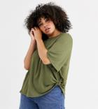 Asos Design Curve Relaxed T-shirt With Knot Side - Green