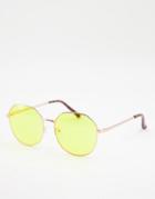 Jeepers Peepers Womens Round Sunglasses With Yellow Lens In Gold