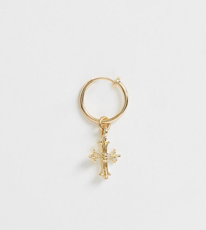 Asos Design Faux Single Hoop Cross Earring In Gold Tone - Gold