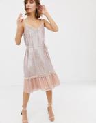 Needle & Thread Sequin Embellished Cami Midi Dress With Tie Waist - Blue