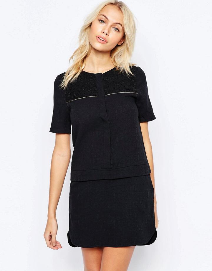 See U Soon Shift Shirt Dress With Metallic Piping Detail - Black