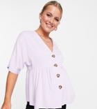 Asos Design Maternity Peplum Top With Contrast Buttons In Lilac-purple