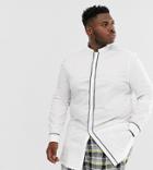 Asos Design Plus Exclusive Longline Shirt With Contrast Piping & Mandarin Collar - White