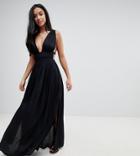 Asos Petite Grecian Plunge Maxi Woven Beach Dress - Black