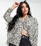 River Island Plus Leopard Print Dipped Hem Shirt In Cream-white