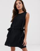 Asos Design Sleeveless Chuck On Ruched Waist Mini Dress-black