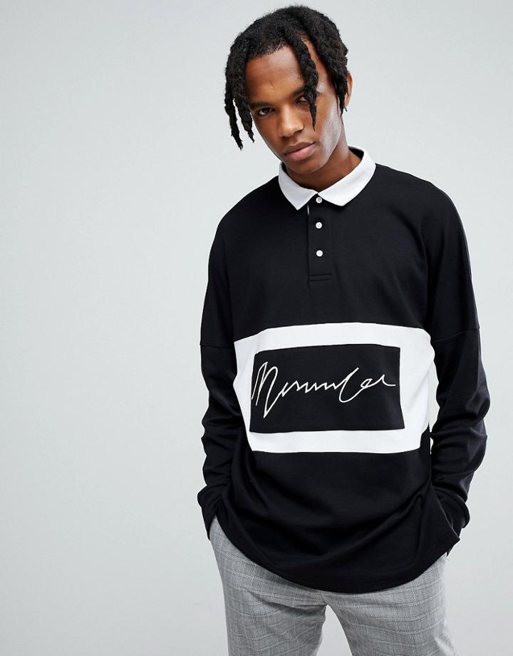 Mennace Rugby Polo Shirt With Logo - Black