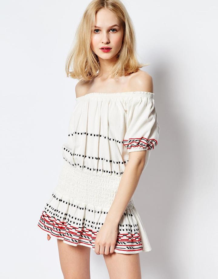 Piper Butuan Off Shoulder Mini Dress In Ecru - White