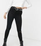 Reclaimed Vintage Inspired Super Skinny High Waisted Jeans With Knee Rips In Black