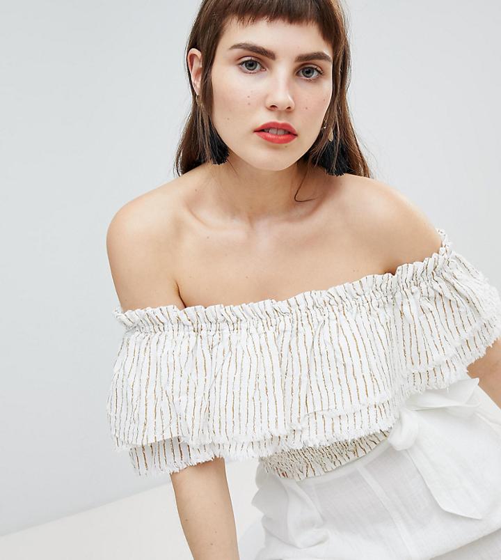 River Island Off The Shoulder Stripe Top - Cream