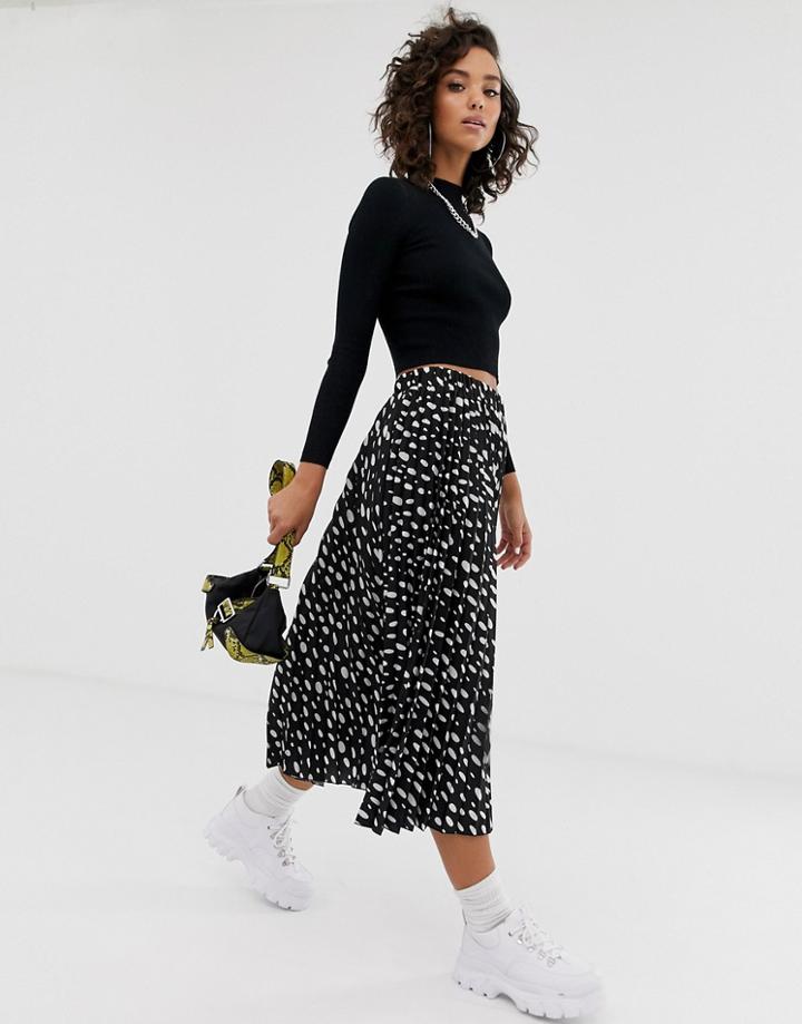 Na-kd Dot Print Print Pleated Skirt In Black - Black