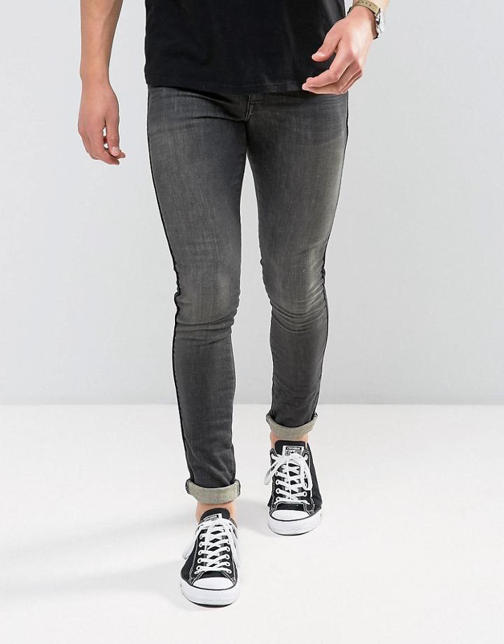 Asos Extreme Super Skinny Jeans In Washed Black With Side Detail - Black