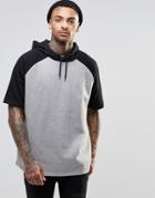 Asos Oversized Short Sleeve Hoodie With Contrast Sleeves - Gray