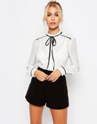 Fashion Union Sheer Blouse With Contrast Tie Up - Cream