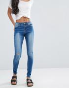Brave Soul Anna Skinny Jeans With Knee Rips - Blue
