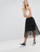New Look Floral Embroidered Prom Skirt - Black