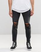 Asos Skinny Cropped Jeans With Extreme Rips In Washed Black - Washed Black