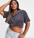 Flounce London Plus Terrycloth Cropped Shirt In Slate Gray - Part Of A Set-grey