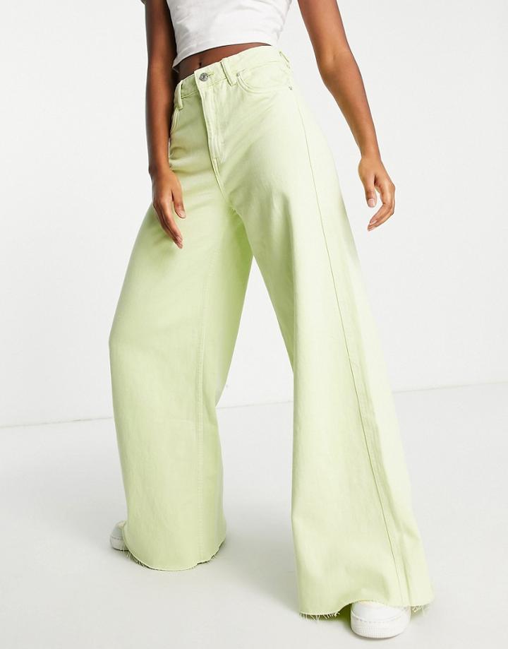 Bershka Wide Leg Dad Jeans In Soft Green