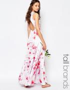 Fame And Partners Tall Asleigh Maxi Dress With Open Back And Side Splits In Floral Print - Multi