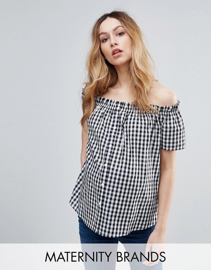 New Look Maternity Gingham Bardot Top - Blue