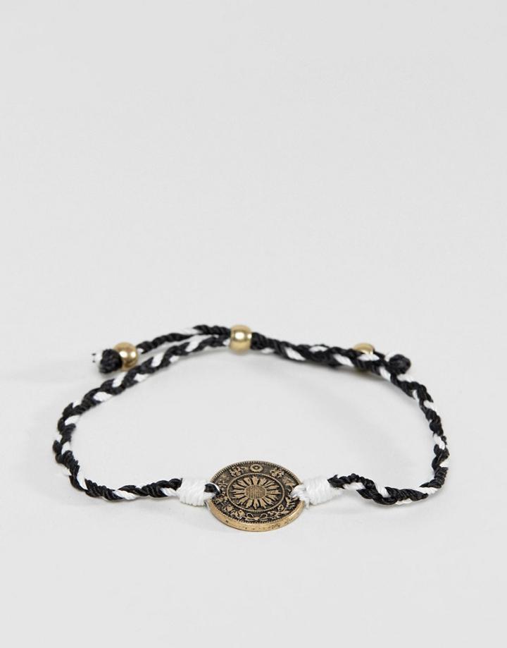Icon Brand Black & White Cord Bracelet With Burnished Gold Coin Pendant - Multi