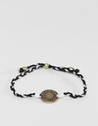 Icon Brand Black & White Cord Bracelet With Burnished Gold Coin Pendant - Multi