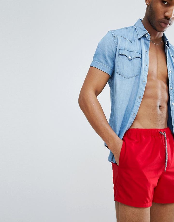 Asos Design Swim Shorts In Red In Short Length - Red