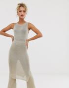 Never Fully Dressed Metallic Knitted Tunic Midi Dress Two-piece In Light Gold - Gold