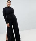 Fashionkilla Plus Wide Leg Pants With Thigh Splits - Black