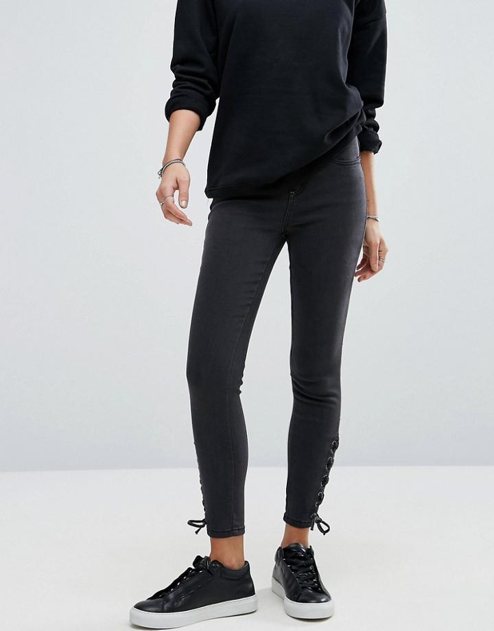 New Look Lace Up Skinny Jeans - Black