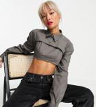 Collusion Cropped Shirt With Bra Detail In Gray-white