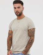 Asos Design T-shirt With Crew Neck And Roll Sleeve In Beige