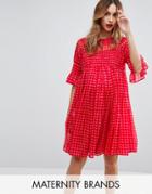 Asos Maternity Gingham Smock Dress With Shirring Detail - Red