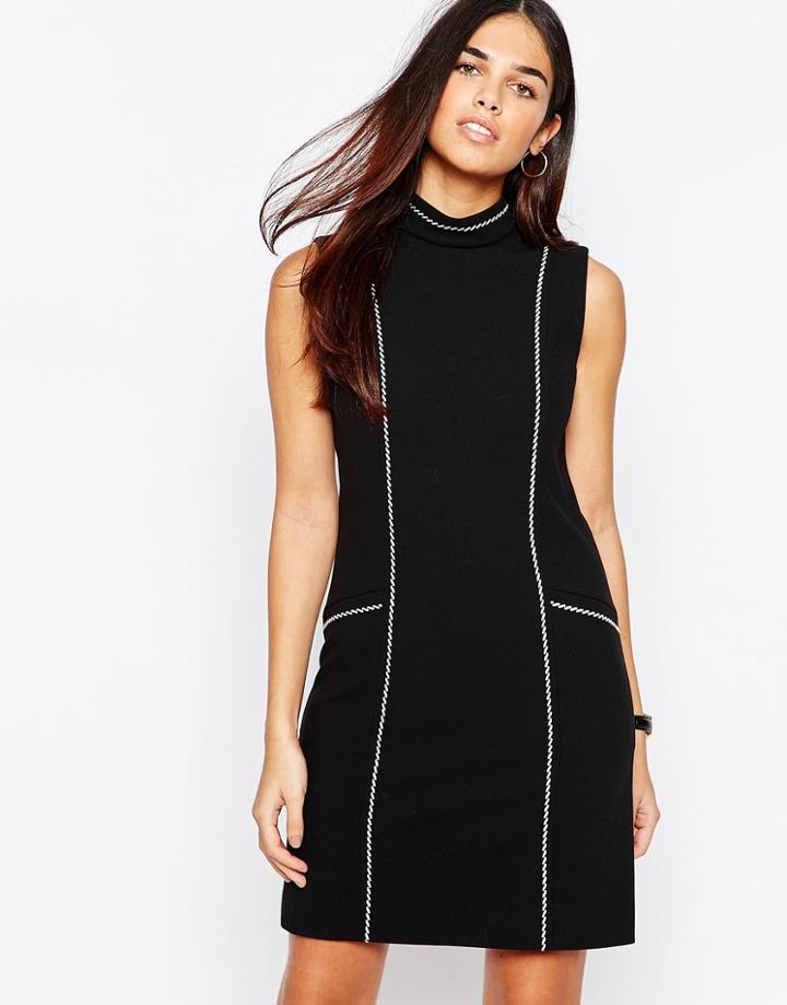 Warehouse Topstitch Dress - Black