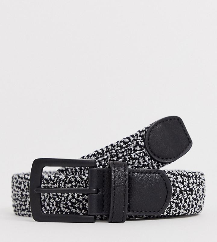 Asos Design Plus Slim Woven Belt In Black And White - Black