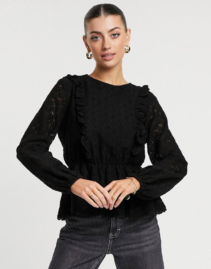 Vero Moda Peplum Lace Blouse With Balloon Sleeves In Black