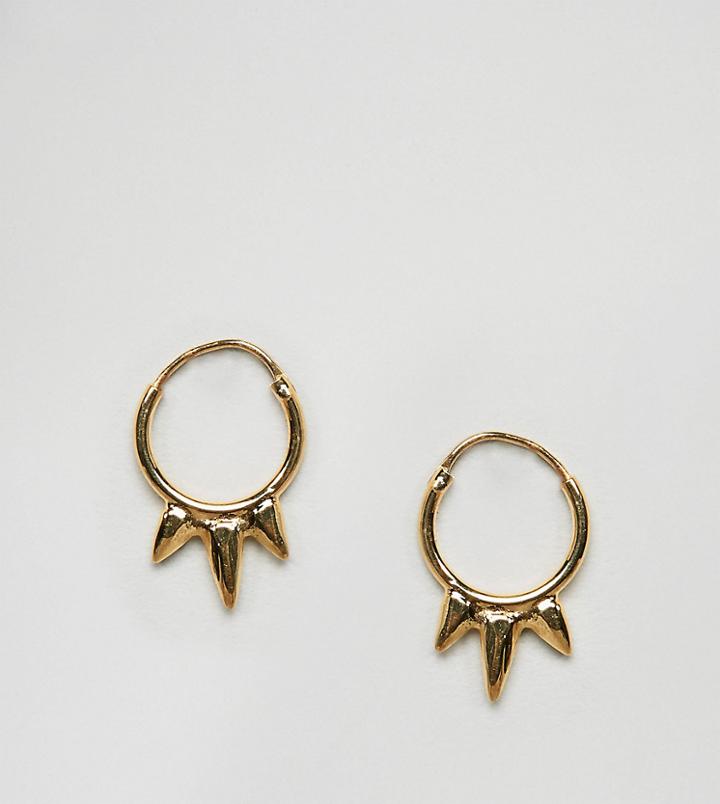 Asos Gold Plated Sterling Silver Triple Mini Spike Hoop Earrings - Gold