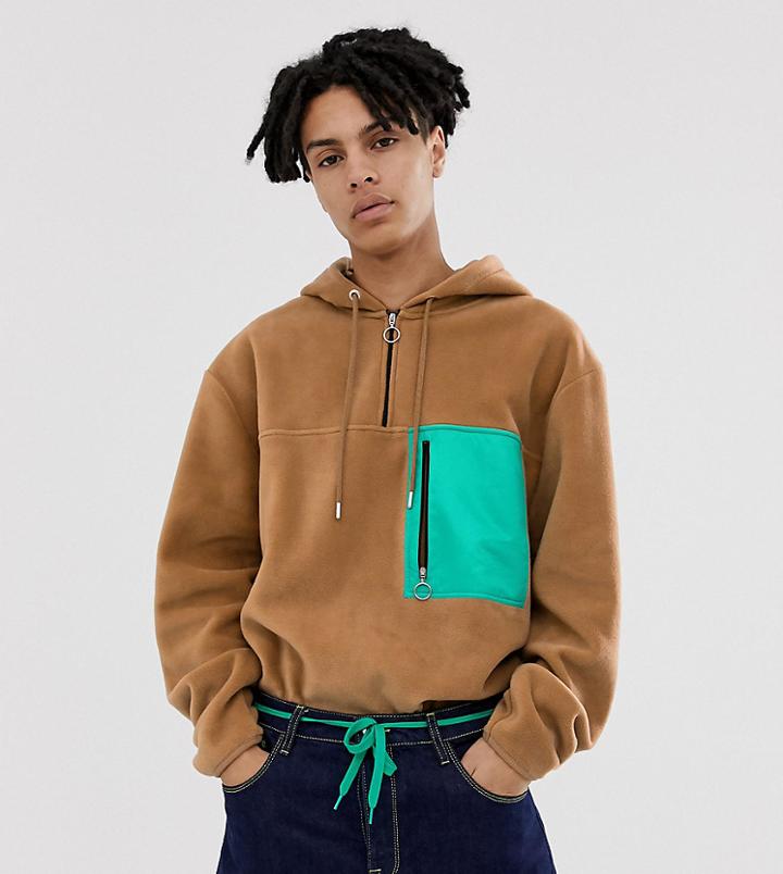 Collusion Borg Hoodie With Contrast Pocket - Black