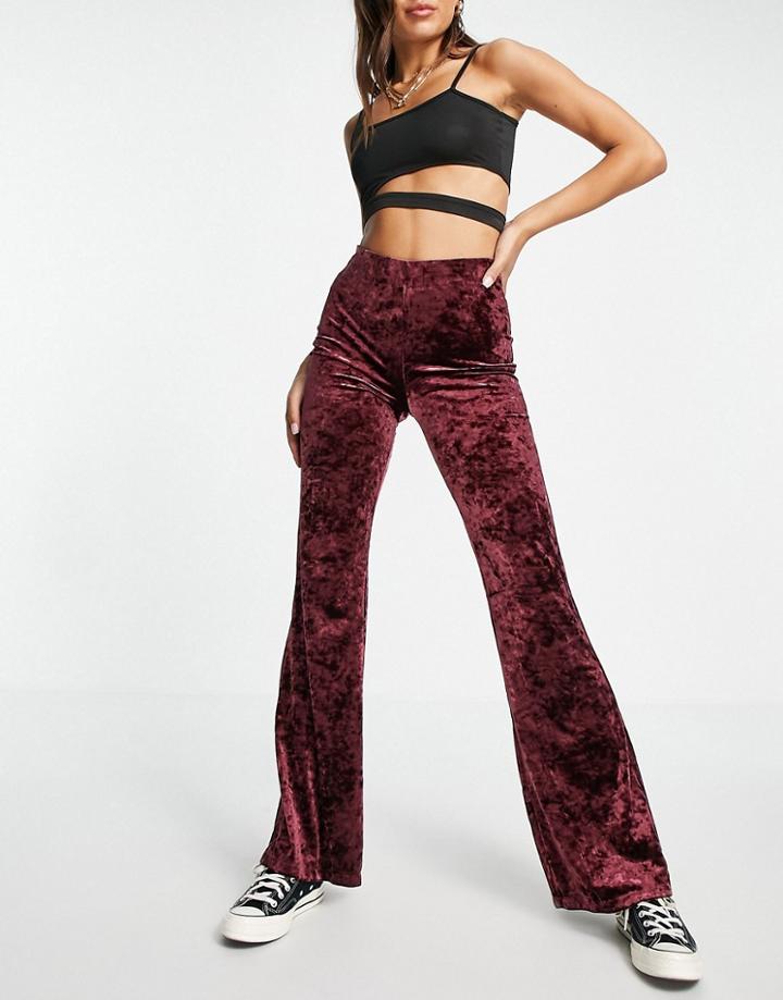Mango Velvet Flared Pants In Wine