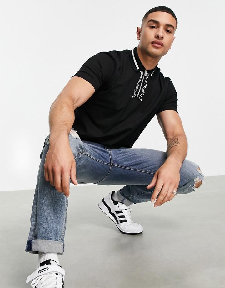 Hugo Dolmar213 Placket Logo Polo In Black