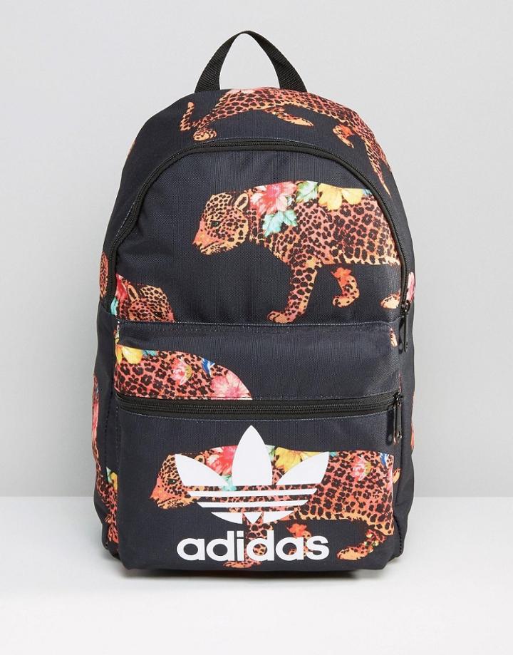 Adidas Originals Leopard Print Backpack In Black Ay9359 - Black | LookMazing