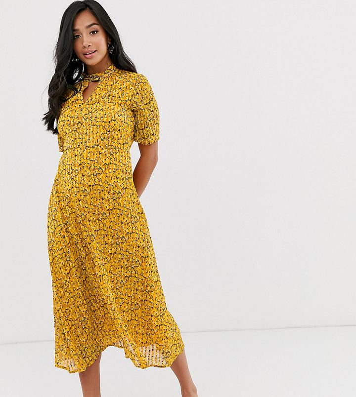 Y.a.s Petite Floral Midi Dress With Neck Detail