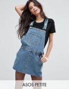 Asos Petite Denim Overall Dress In Mid Wash Blue - Blue