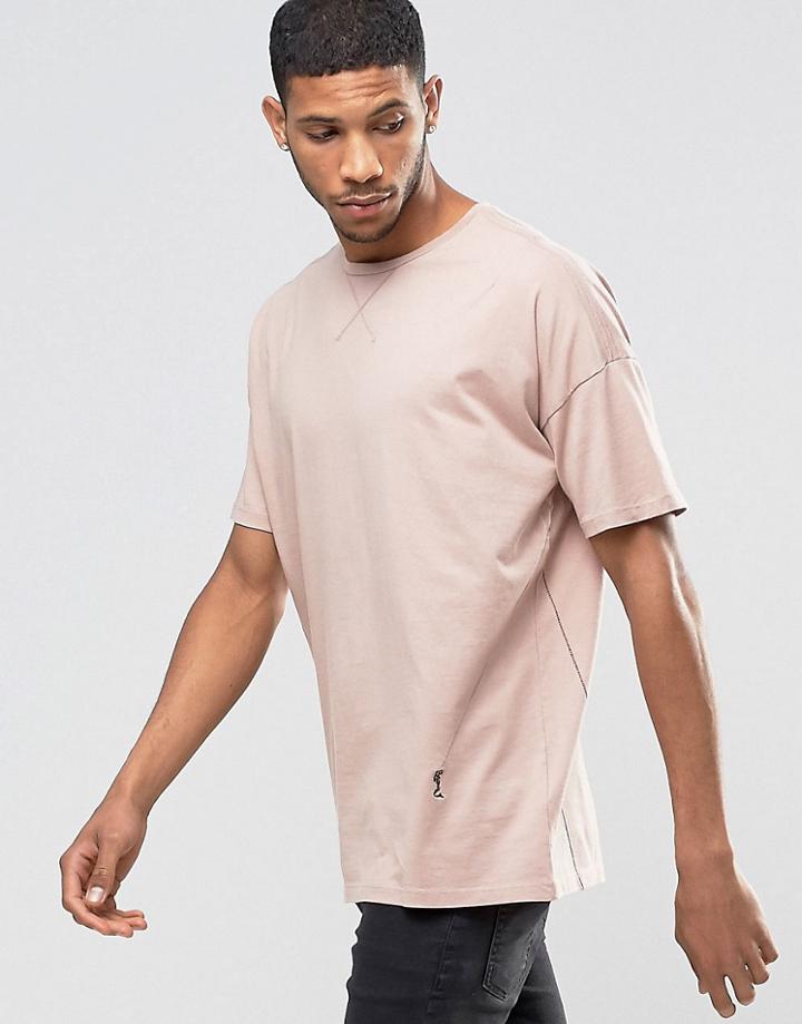 Religion Crew Neck T-shirt With Oversized Drop Shoulder Detail - New Pink
