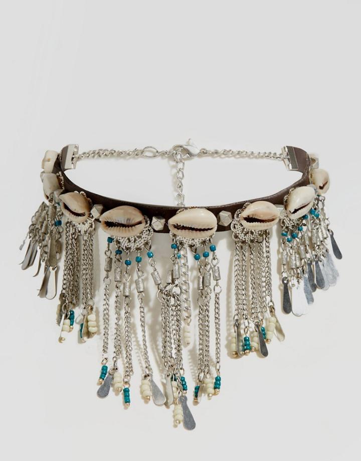 Asos Shell Bead Choker Necklace - Multi